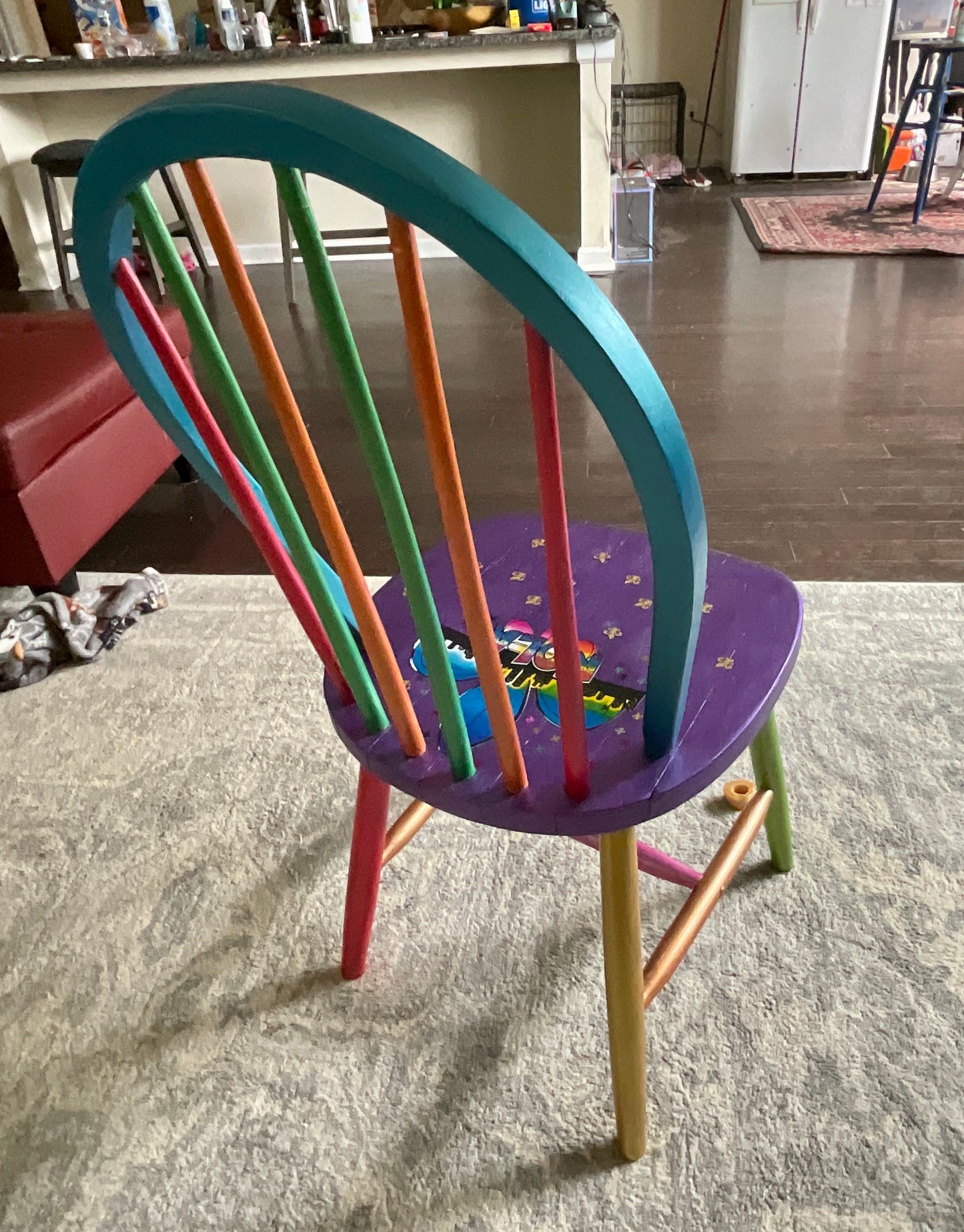 New Orleans Mardi Gras chair, whimsical Mardi Gras chair, painted, embellished with fleur de lis