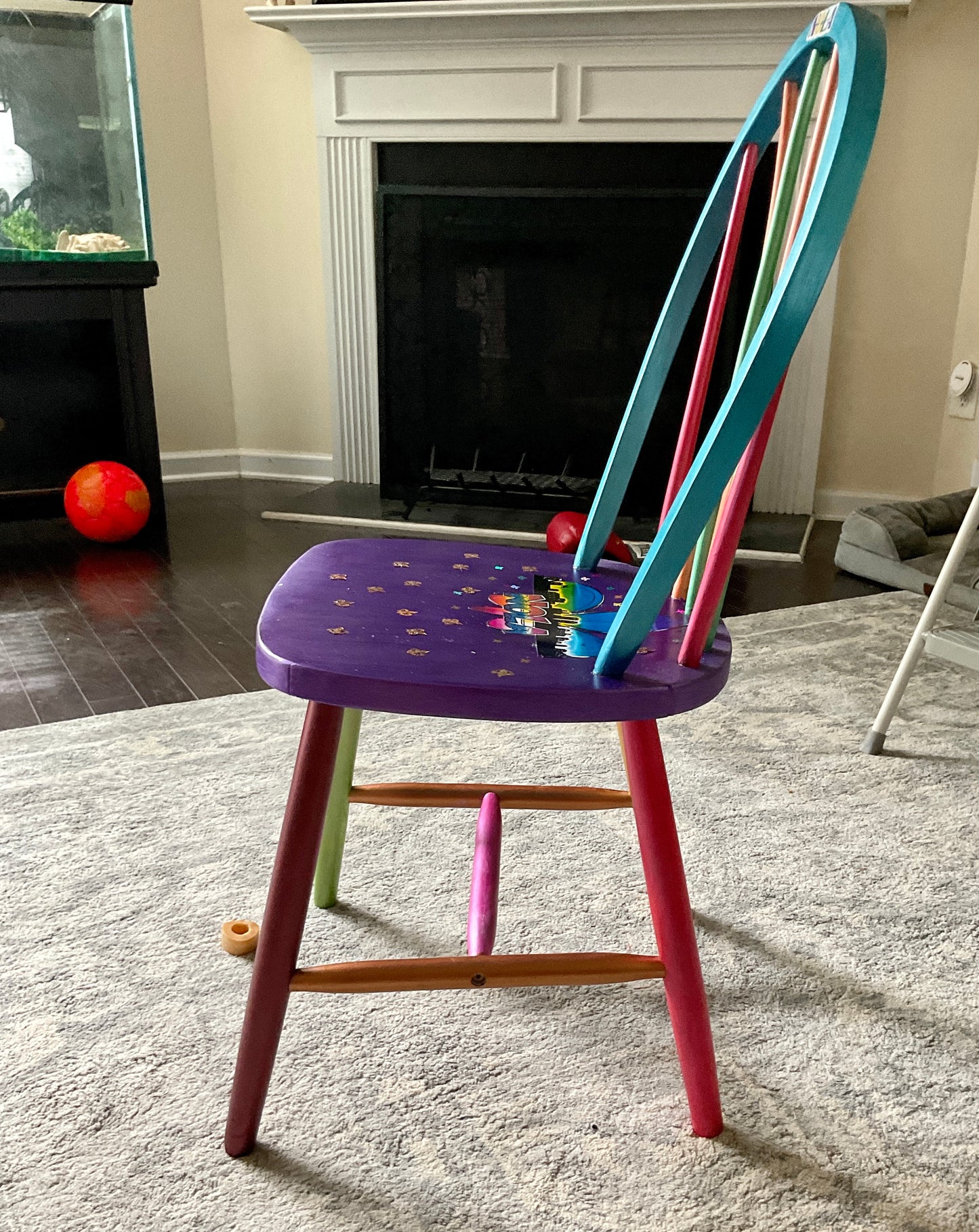 New Orleans Mardi Gras chair, whimsical Mardi Gras chair, painted, embellished with fleur de lis